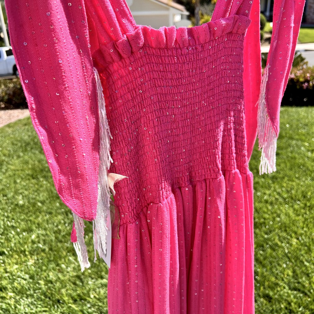 NWT Sundress Jade Long Dress Sequin Smocked Midi Maxi Fringe Size XS Small - Picture 7 of 9
